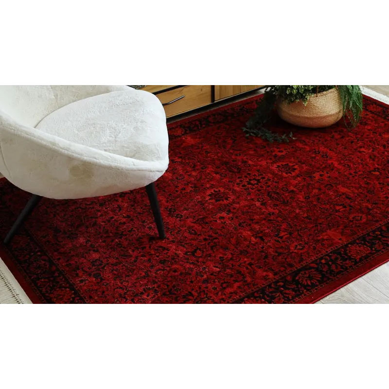 Teppich ORIENT 5125 bordeaux / schwarz Rahmen, klassisch, Ornament, mit Fransen