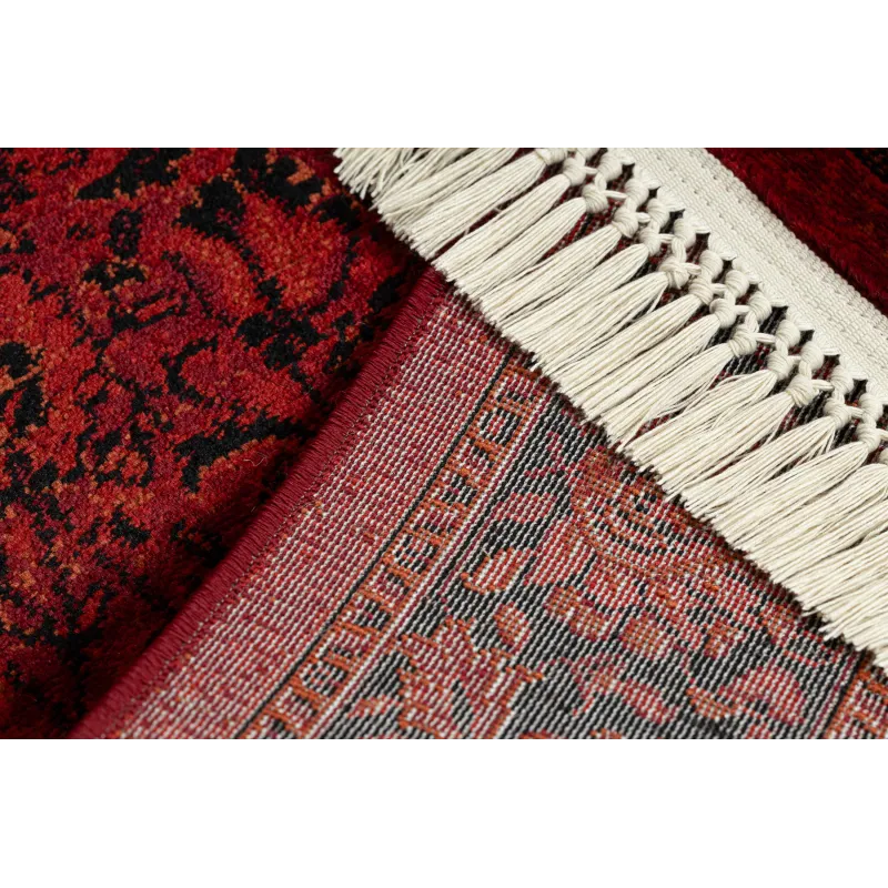 Teppich ORIENT 5125 bordeaux / schwarz Rahmen, klassisch, Ornament, mit Fransen