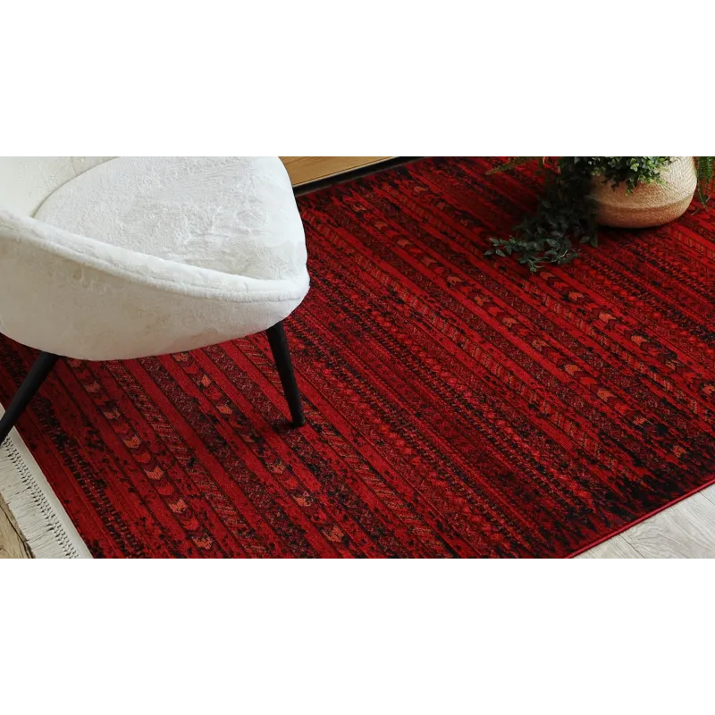 Teppich ORIENT 5820 bordeaux / schwarz Orientalisch, Streifen mit Fransen