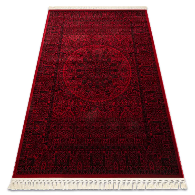 Teppich ORIENT 6039 bordeaux / schwarz Rahmen, Roset, orientalisch, mit Fransen