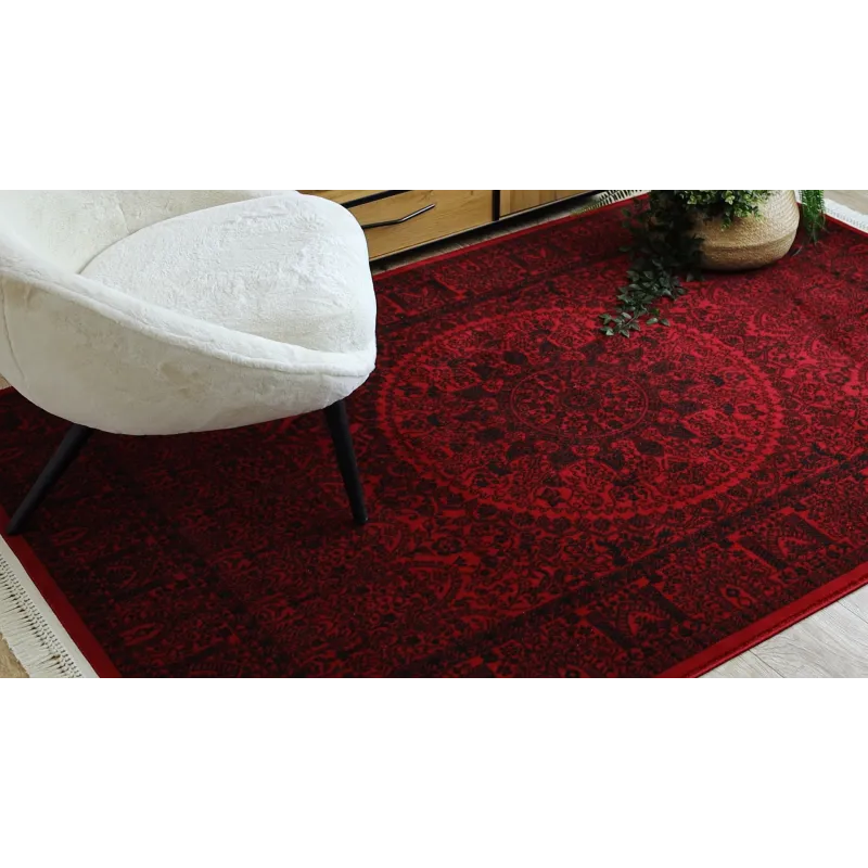 Teppich ORIENT 6039 bordeaux / schwarz Rahmen, Roset, orientalisch, mit Fransen
