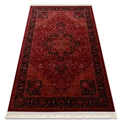 Teppich ORIENT Bordeaux / Schwarz Rahmen, klassisch, Ornament, mit Fransen