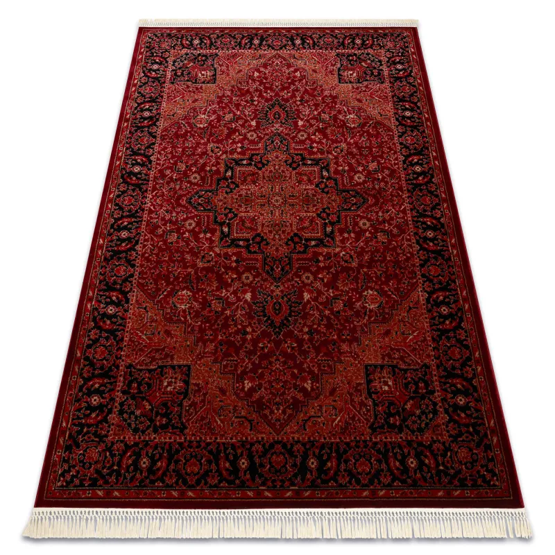 Teppich ORIENT Y307 Bordeaux / Schwarz Rahmen, klassisch, Ornament, mit Fransen
