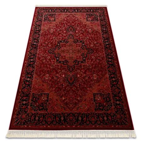 Teppich ORIENT Y307 Bordeaux / Schwarz Rahmen, klassisch, Ornament, mit Fransen