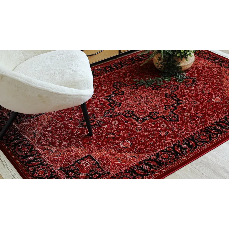 Teppich ORIENT Y307 Bordeaux / Schwarz Rahmen, klassisch, Ornament, mit Fransen