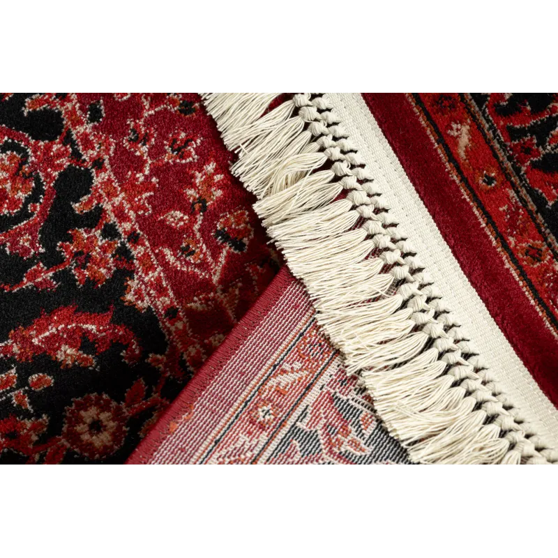 Teppich ORIENT Y307 Bordeaux / Schwarz Rahmen, klassisch, Ornament, mit Fransen