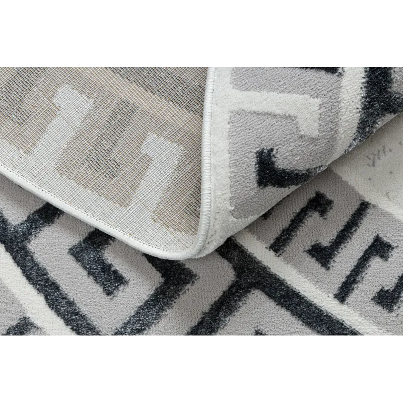 Teppich ALLURE 1960 Kreis, Griechischer Schlüssel, Rahmen - Strukturell, stilvoll, glamourös weiß / grau
