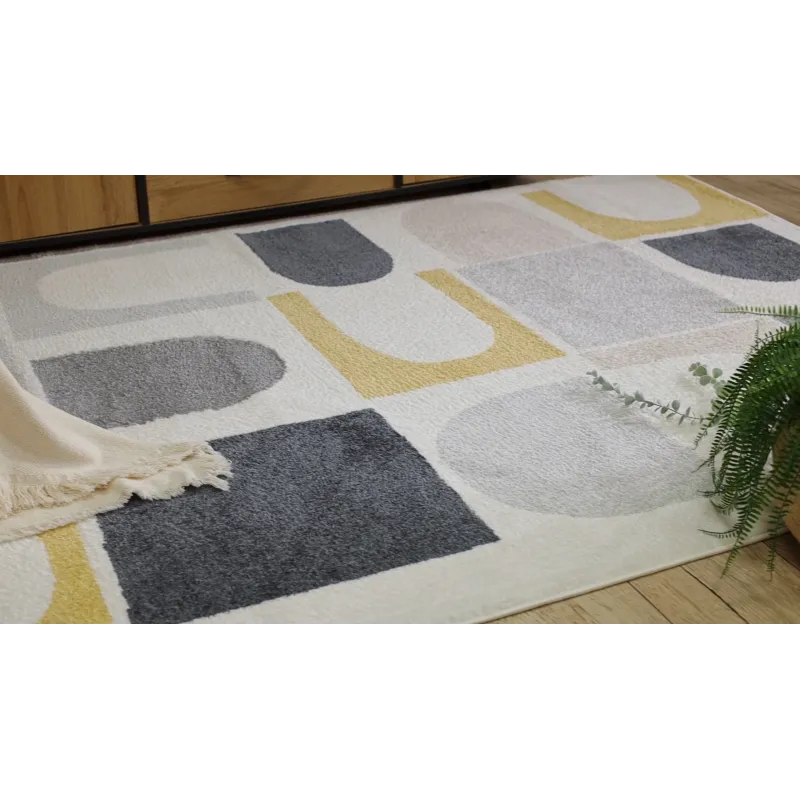 Teppich FUSION 0213 weiß / gelb - Geometrisch, modern, abstrakt
