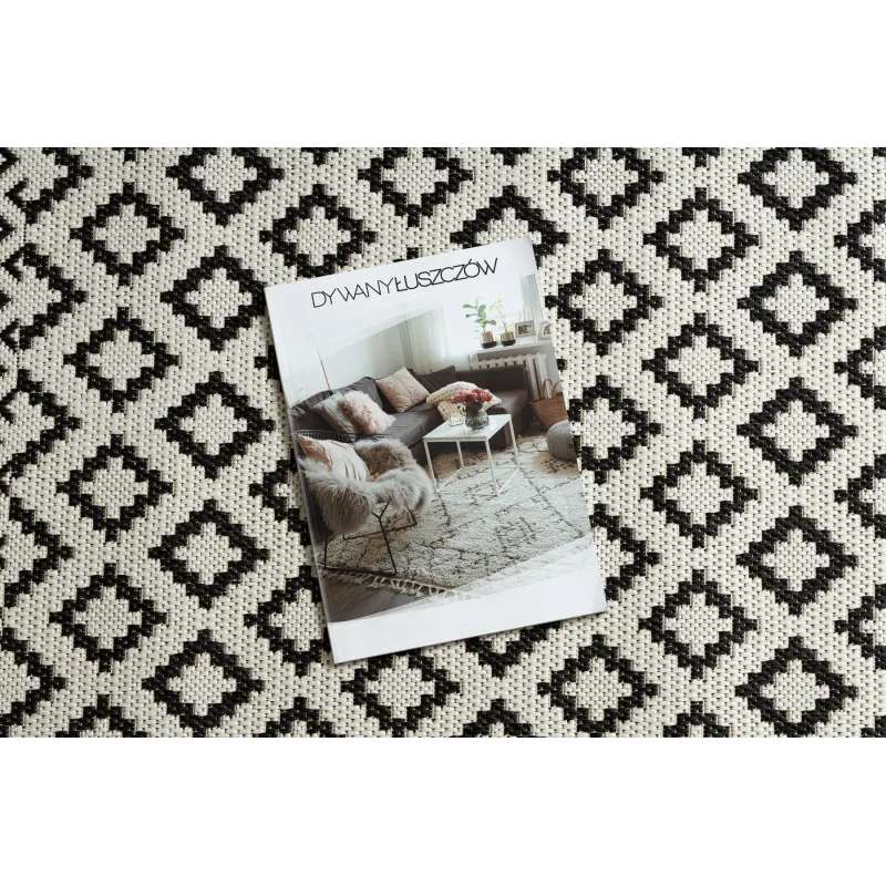Eleganter Sisal Teppich in creme und schwarz, ideal für das Wohnzimmer