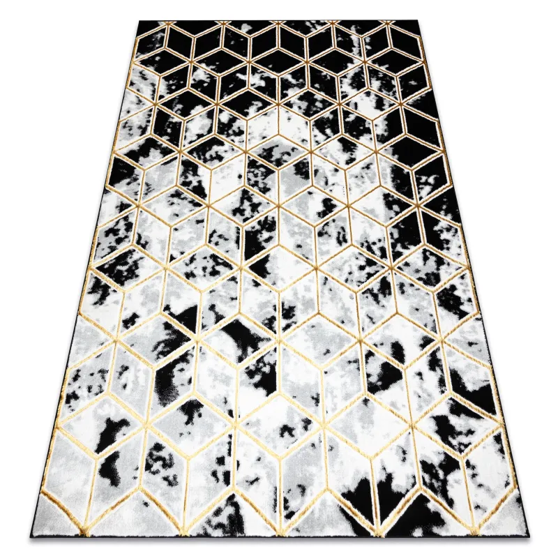 Teppich ALLURE 1966 Cube Würfel - Strukturell, stilvoll, Glamour Schwarz / Gold