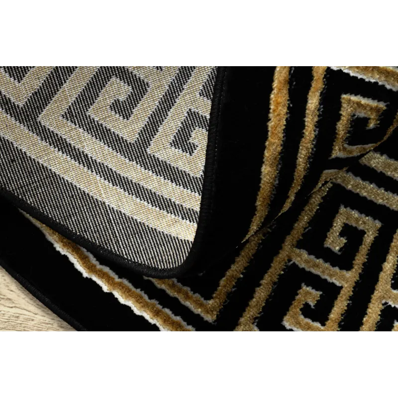 Teppich ALLURE 1968 Kreis Griechischer Schlüssel, Rahmen - Strukturell, stilvoll, Glamour Schwarz / Gold