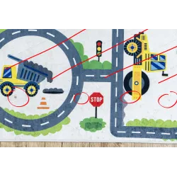 Cremefarbener Waschteppich BAMBINO 2223, Straßen- und Auto-Motiv für Kinder