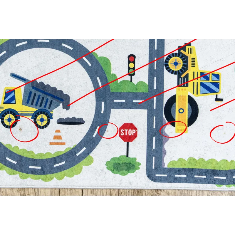 Cremefarbener Waschteppich BAMBINO 2223, Straßen- und Auto-Motiv für Kinder