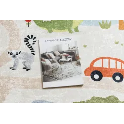 Waschteppich BAMBINO 1165 Zoo in Beige, ideal für Kinderzimmer und Spielbereiche