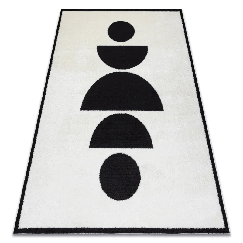 Moderner geometrischer Teppich in creme und schwarz, stilvolles Design, zweite Wahl