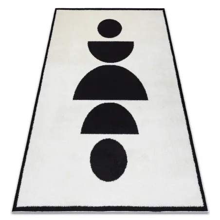 Moderner geometrischer Teppich in creme und schwarz, stilvolles Design, zweite Wahl