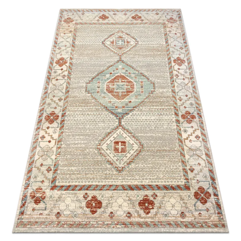 Teppich SOHO 477.11.LA100 Wollmischung OSTA - Boho, Rahmen natürliches Beige / Terrakotta