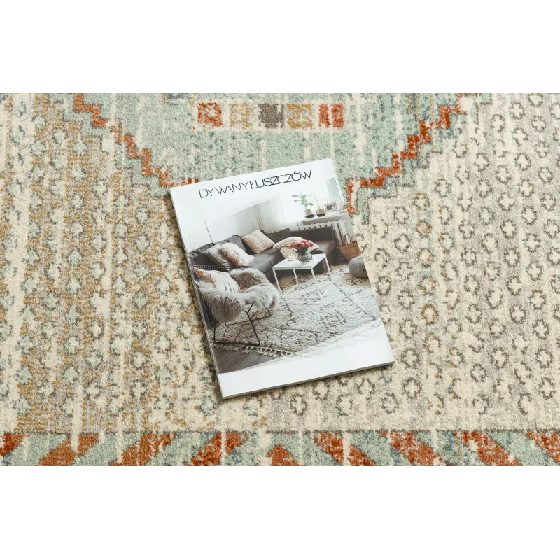 Teppich SOHO 477.11.LA100 Wollmischung OSTA - Boho, Rahmen natürliches Beige / Terrakotta