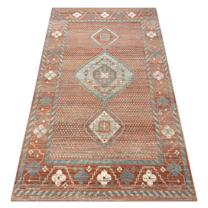 Teppich SOHO 477.11.LA000 Wollmischung OSTA - Boho, Rahmen natürliches Terrakotta / Grau