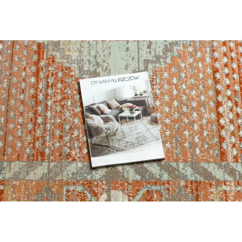 Teppich SOHO 477.11.LA000 Wollmischung OSTA - Boho, Rahmen natürliches Terrakotta / Grau