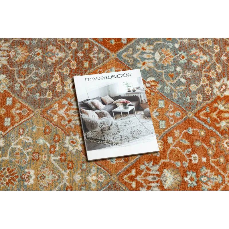 Teppich SOHO 477.27.LA301 Wolle OSTA - Rauten, Rahmen geometrisch natur terrakotta / beige