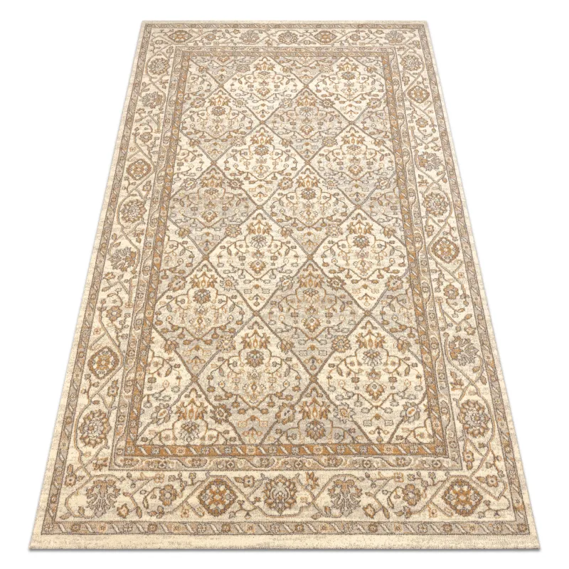Teppich SOHO 477.27.LA100 Wollwebteppich OSTA - Rauten, Rahmen geometrisch natur beige