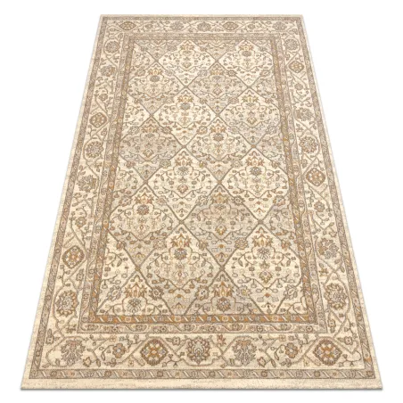 Teppich SOHO 477.27.LA100 Wollwebteppich OSTA - Rauten, Rahmen geometrisch natur beige