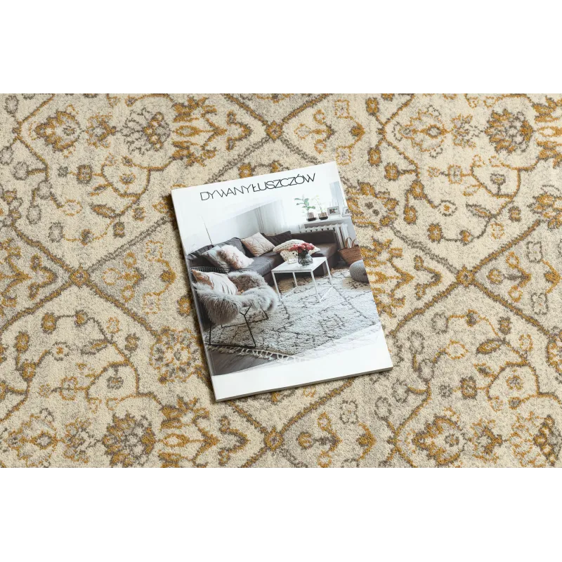 Teppich SOHO 477.27.LA100 Wollwebteppich OSTA - Rauten, Rahmen geometrisch natur beige