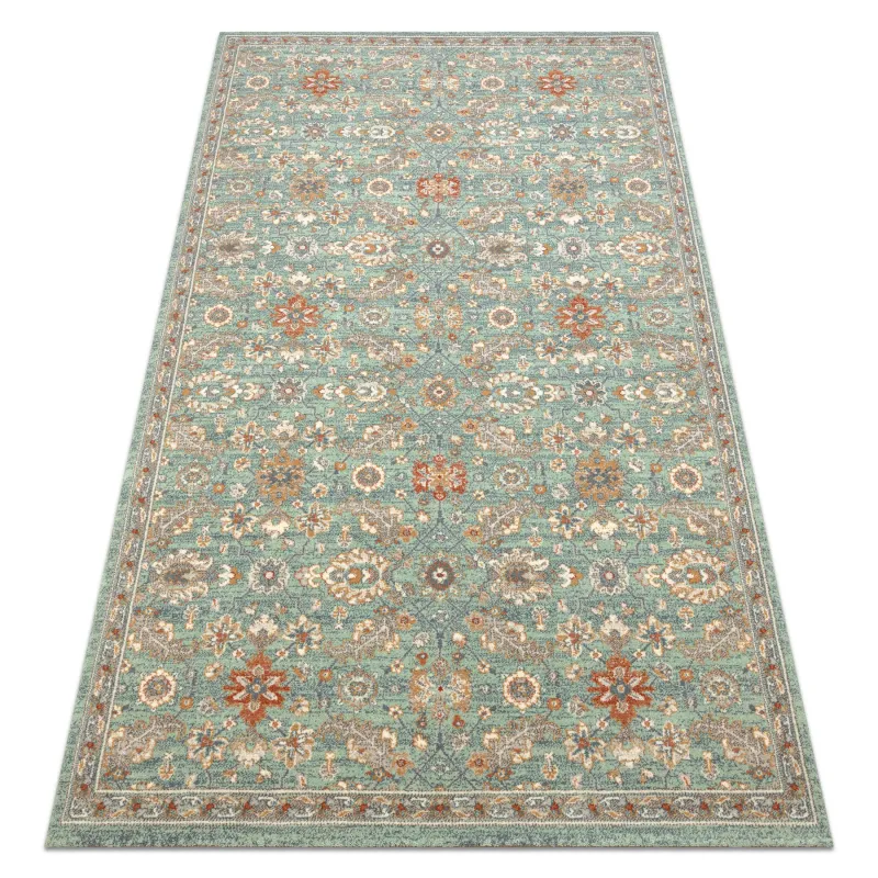 Teppich SOHO 477.07.LA400 Wollwebteppich OSTA - Blumen, Rahmen natur grün / beige