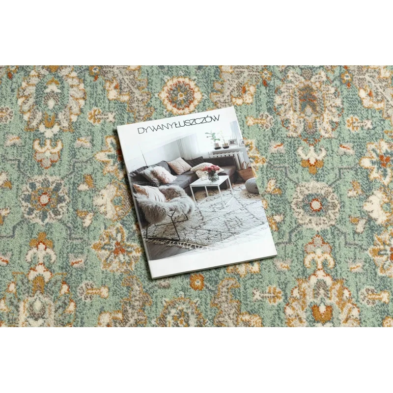 Teppich SOHO 477.07.LA400 Wollwebteppich OSTA - Blumen, Rahmen natur grün / beige