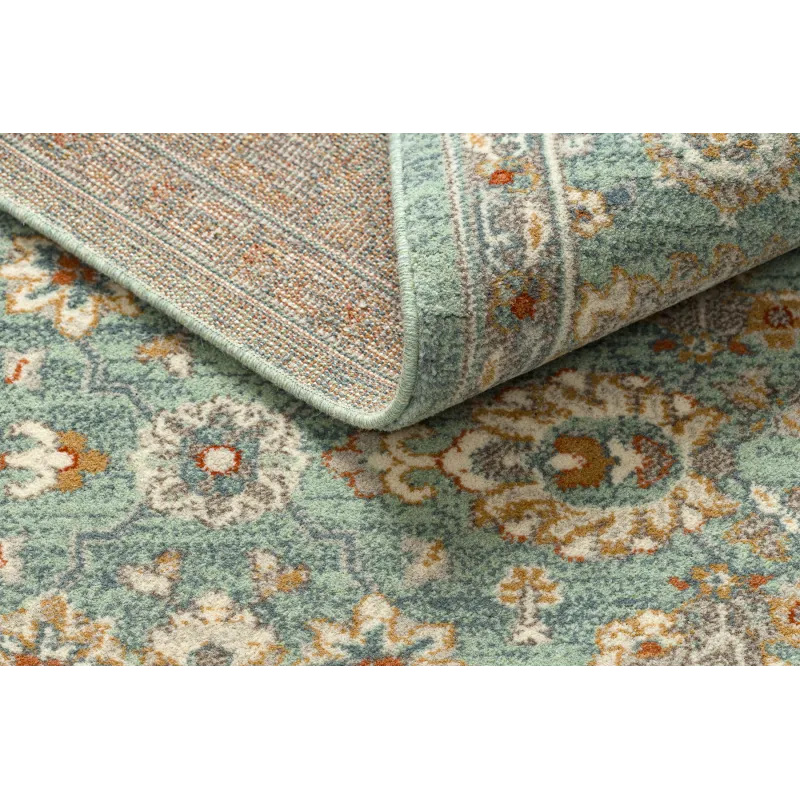 Teppich SOHO 477.07.LA400 Wollwebteppich OSTA - Blumen, Rahmen natur grün / beige