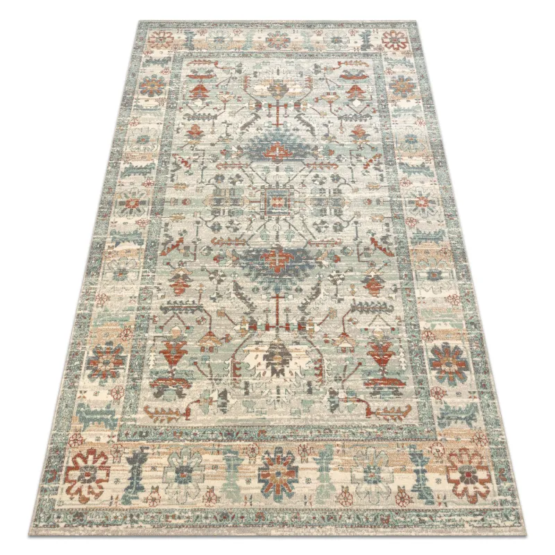 Teppich SOHO 477.09.LA100 Wollmischung OSTA - Boho, Rahmen naturbeige / grün