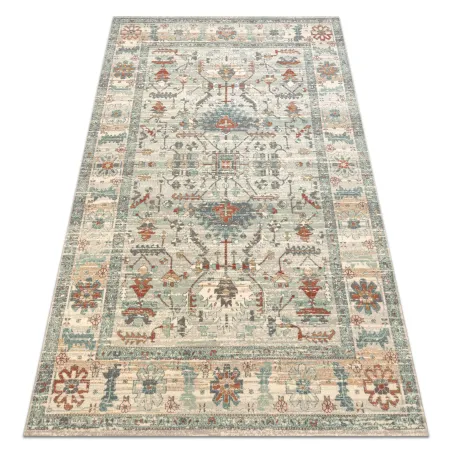 Teppich SOHO 477.09.LA100 Wollmischung OSTA - Boho, Rahmen naturbeige / grün