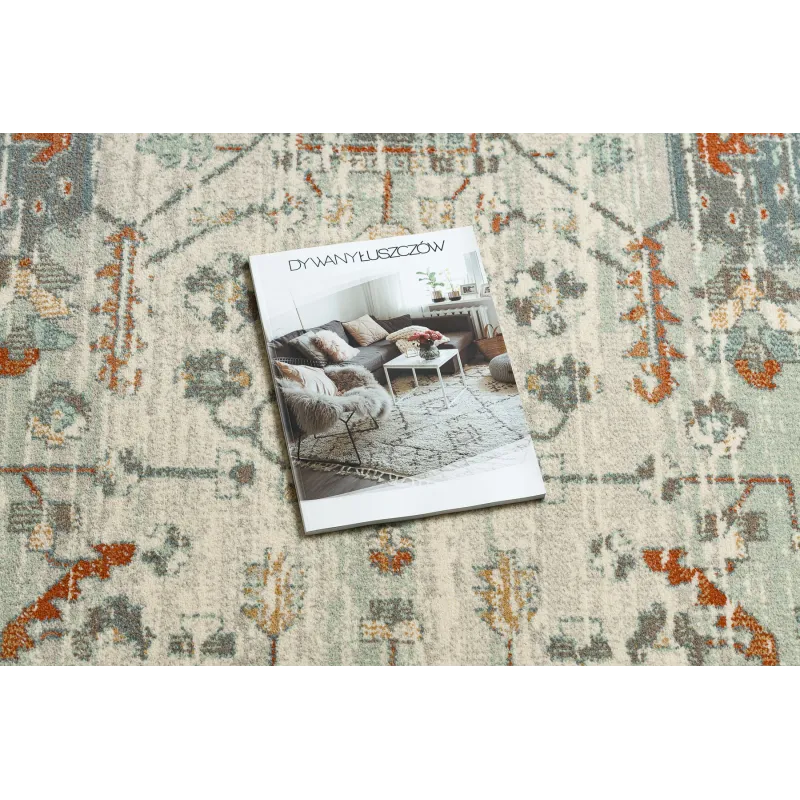 Teppich SOHO 477.09.LA100 Wollmischung OSTA - Boho, Rahmen naturbeige / grün