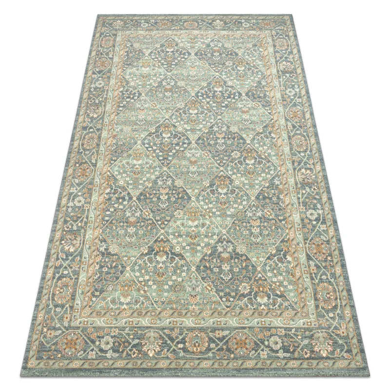 Teppich SOHO 477.27.LA500 Wollmischung OSTA - Rauten, Rahmen geometrisch naturgrün / blau
