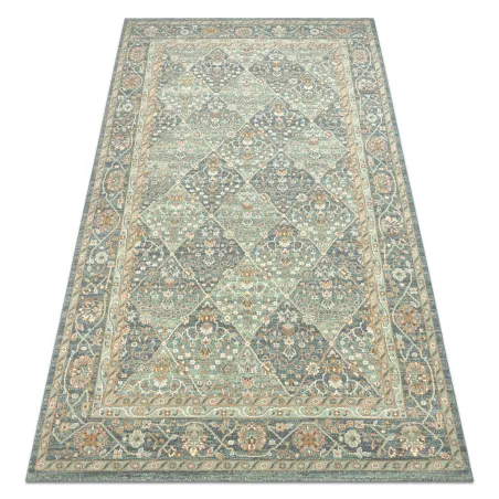 Teppich SOHO 477.27.LA500 Wollmischung OSTA - Rauten, Rahmen geometrisch naturgrün / blau