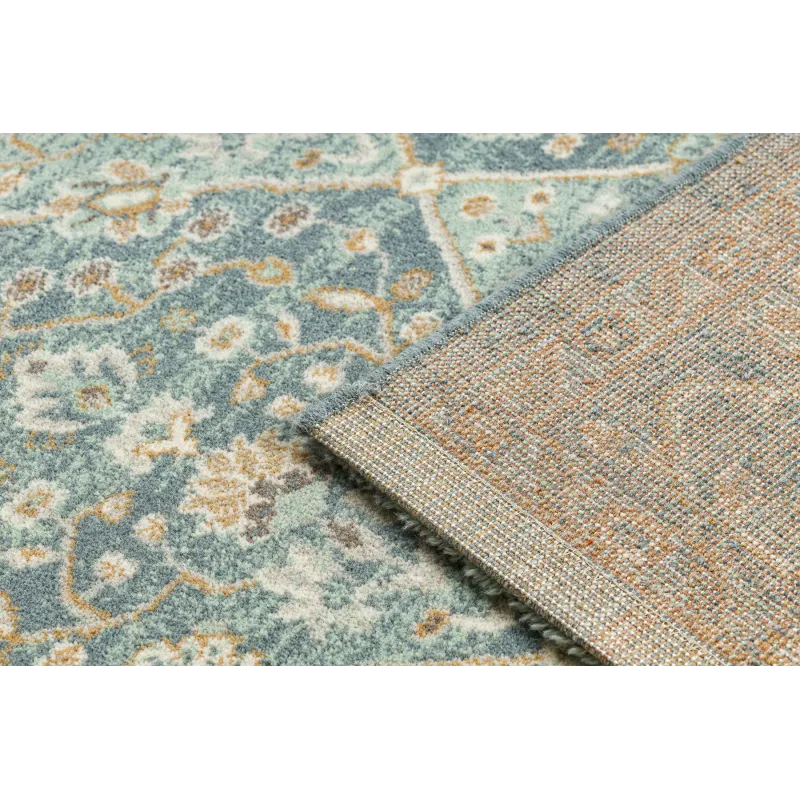 Teppich SOHO 477.27.LA500 Wollmischung OSTA - Rauten, Rahmen geometrisch naturgrün / blau