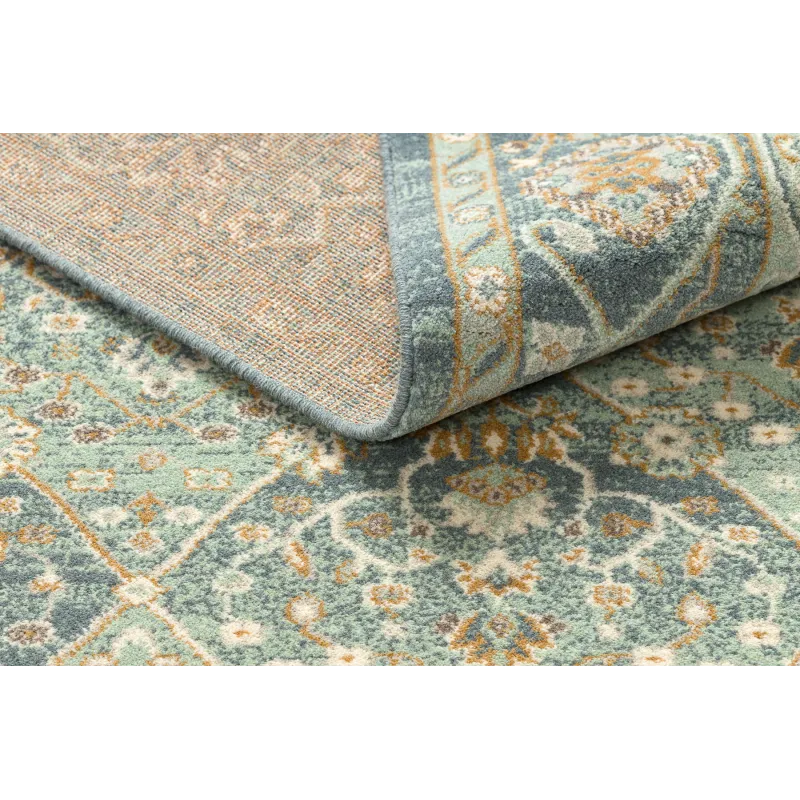 Teppich SOHO 477.27.LA500 Wollmischung OSTA - Rauten, Rahmen geometrisch naturgrün / blau