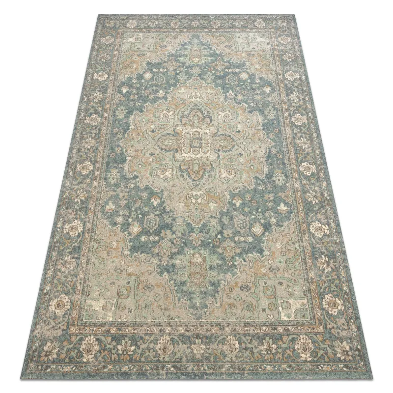 Teppich SOHO 477.01.LA502 Wollstoff OSTA - Ornament, Rosette natur Grün / Blau