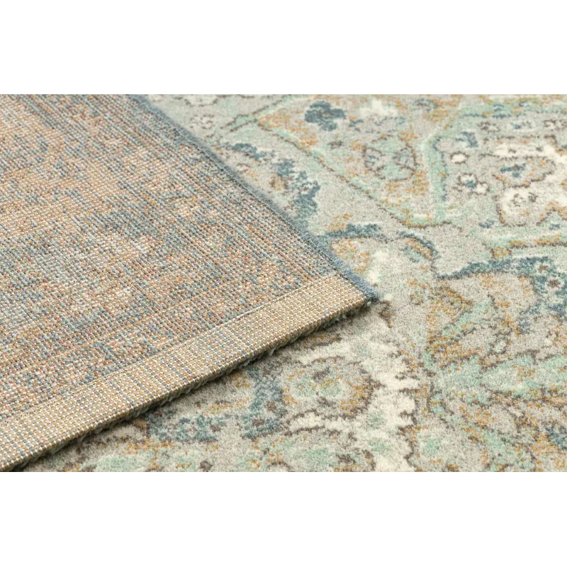 Teppich SOHO 477.01.LA502 Wollstoff OSTA - Ornament, Rosette natur Grün / Blau