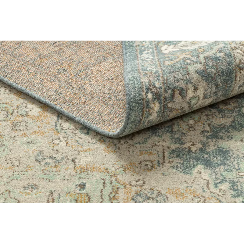 Teppich SOHO 477.01.LA502 Wollstoff OSTA - Ornament, Rosette natur Grün / Blau