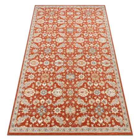 Teppich SOHO 477.07.LA300 Wollstoff OSTA - Blüten, Rahmen natur Terrakotta / Blau