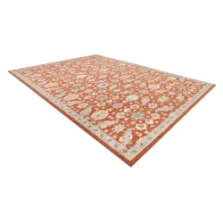 Teppich SOHO 477.07.LA300 Wollstoff OSTA - Blüten, Rahmen natur Terrakotta / Blau