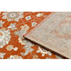 Teppich SOHO 477.07.LA300 Wollstoff OSTA - Blüten, Rahmen natur Terrakotta / Blau