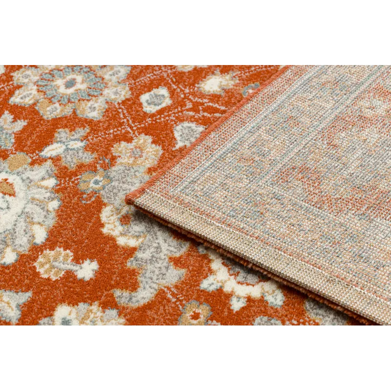 Teppich SOHO 477.07.LA300 Wollstoff OSTA - Blüten, Rahmen natur Terrakotta / Blau