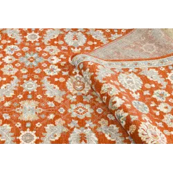 Teppich SOHO 477.07.LA300 Wollstoff OSTA - Blüten, Rahmen natur Terrakotta / Blau