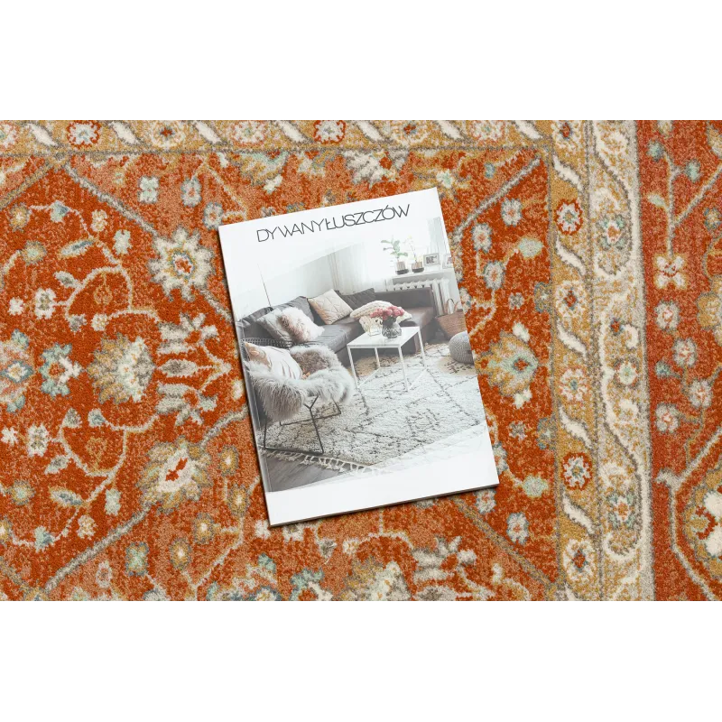 Teppich SOHO 477.27.LA300 Wollmischung OSTA - Rauten, Rahmen geometrisch natur terrakotta / beige