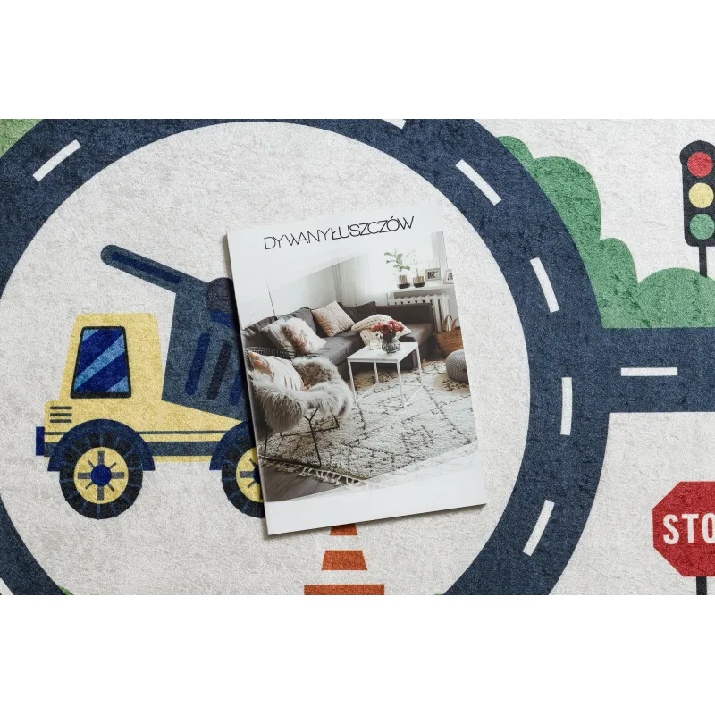 Kremfarbener Kinderteppich BAMBINO 2223 mit Straßen und Autos
