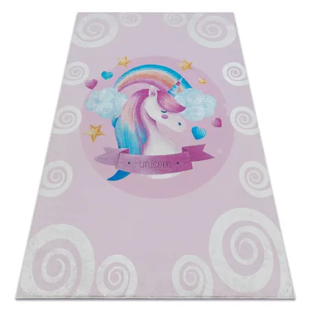 Waschbarer Teppich BAMBINO 2533 mit Einhorn, rutschfest für Kinder in Rosa
