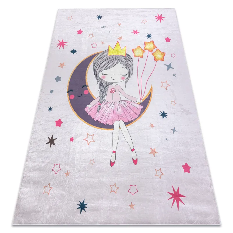 Waschteppich BAMBINO 48060 in Rosa mit Sternen, rutschfest für Kinderzimmer